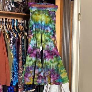 Tie-Dye Flared Palazzo Pants in Green, Purple & Blue